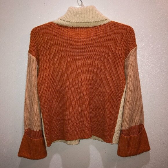 Simplee Small Color Block Chunky Knit Turtleneck Pullover Oversized Sweater S - Picture 7 of 9